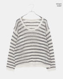 Curled Stripe Round Neck Loose Fit Long Sleeve Knit