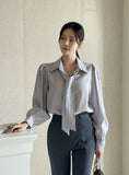 [Tie set] Majella Puff Shirring Blouse
