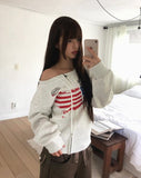 Burnoon American Flag Strap One Off Shoulder Long Sleeve Zip-up