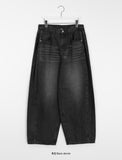 [unisex] Kurini side pin tuck washed wide denim pants