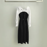 Belt Strap Balloon Shirt Layered Bustier Long One Piece