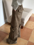 Zuri Y2K Washing Suede Cargo Back Banding Long Wide Pants