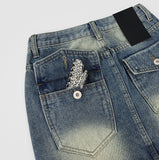 Hip-up Vintage Back Pocket Point Washing H-line Denim Skirt