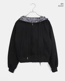 Mechi check color matching long sleeve hood zip-up