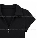 Cien Button V-neck Collared Short Sleeve