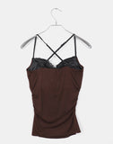 [with pad/adjustable straps] Cheeky back banding layered lace color matching shirring sleeveless