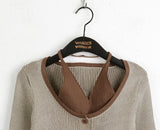 Bua Halterneck Tank Top Ribbed Color Matching Button Long Sleeve T-Shirt