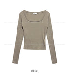 [U-BASIC] Marron Square Neck Slim Long Sleeve