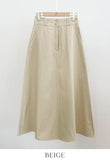 Tyne Cotton Two-Button Flare Long Skirt