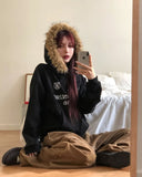 Sea Row Printing Fur Hood Zip-Up