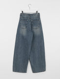 [unisex] Kaif Rivet Cut Washing Wide Denim Pants