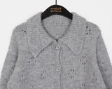 [Warm Wool] Coam Punching Big Collar Knit Cardigan