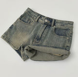 Suede Belt Set Span Denim Shorts