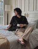 Suo crochet punching knitwear half shirt