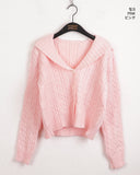 Anne Shawl Collar Cable Pastel Crop Long Sleeve Knit Cardigan