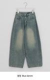 Yanne Brushed Side Pintuck Denim Wide Pants