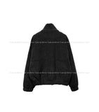 Balloon fit ribbed fleece zip-up