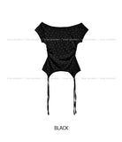 Star shirring strap two-way boat neck short sleeve