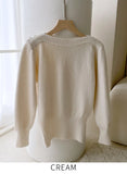 Blinged Lip Neck Button Pearl Knit