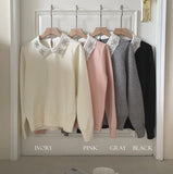 Nemyu Pearl Cubic Lace Collar Knit