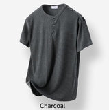 Nebi Shoulder Snap Henley Neck Short Sleeve T-shirt