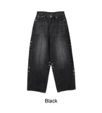 Pad snap button denim pants