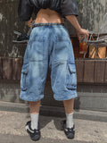 Cutout Zipper Cargo Two-Way Denim Pants