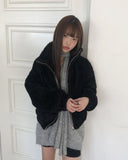 Dren quilted fur color matching zip-up jumper