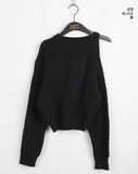 Mobin Hachi Unbalance Crop Shoulder Slit Long Sleeve Knit