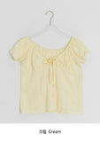 The Mill Shirring Ribbon Lace Short Sleeve Blouse