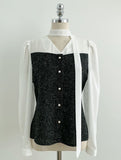 Benilla Color Matching Tweed Tie Blouse