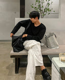 U-neck silky cotton long sleeve tee