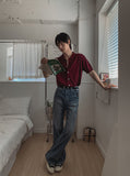 Stone washing ice cooling bootcut denim pants