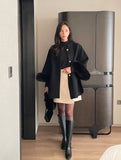 [Muffler + Belt Set] Zader Cape Fur Half Coat
