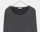 Fumo Snap Button Ribbed One-Off Shoulder Long Sleeve T-Shirt