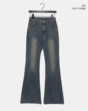 Deepin high waist hip pocket boot cut washed denim pants