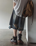 Broing damage bermuda denim pants