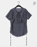 [2 sets!] Molene see-through bustier bra top set short-sleeved shirt