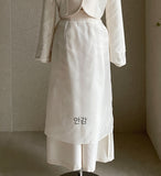 Blanc Tweed Pin-Tuck Flared Long Skirt