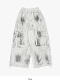 Oil washed back cargo wide banding pants