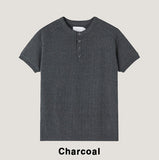 Rib shawl patch henley neck short sleeve t-shirt