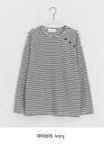 Bea Diagonal Henley Neck Stripe Long Sleeve Tee