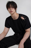 Open 5 button ribbed round knit short ver
