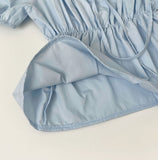 Summer Ribbon Puff Balloon Short Sleeve Flare Blouse
