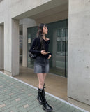 Dinto Muffler Unbalance Cardigan Set