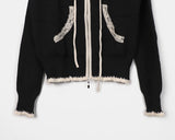 Esha Lace Color Matching Two-Way Knit Hood Zip-Up