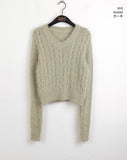 Gwen Cable V-neck Angora Knit