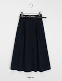Kiden banding pin tuck corduroy belt long skirt