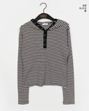 Pao Stripe Snap Button Color Matching Long Sleeve Hooded T-Shirt