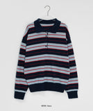 Meddent Button Stripe Collar Knit